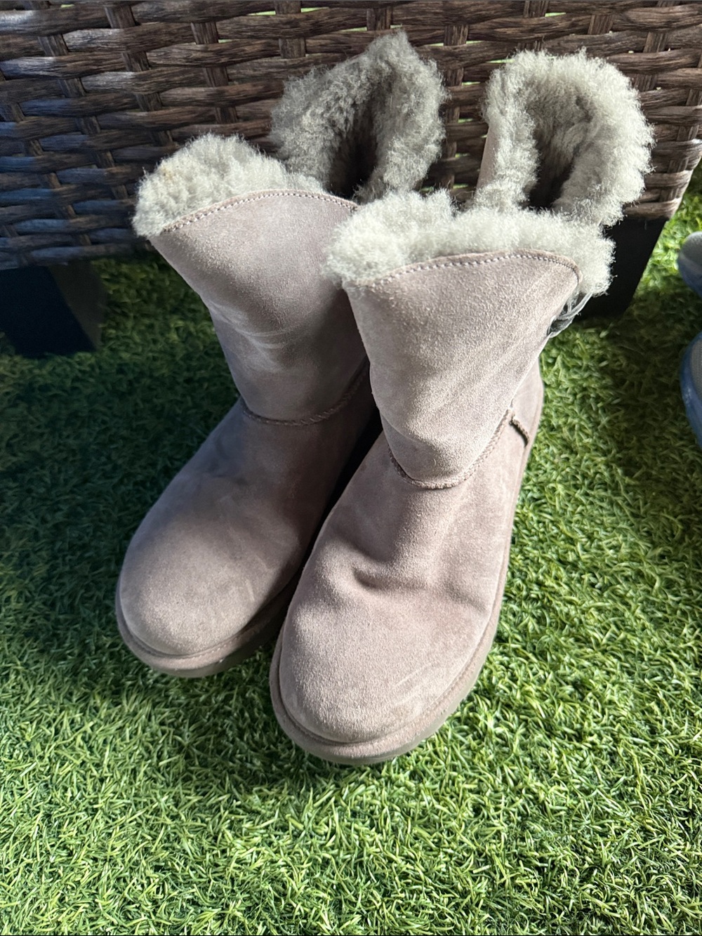 UGG Plush Shearling-Lined Taupe Suede Winter Boots